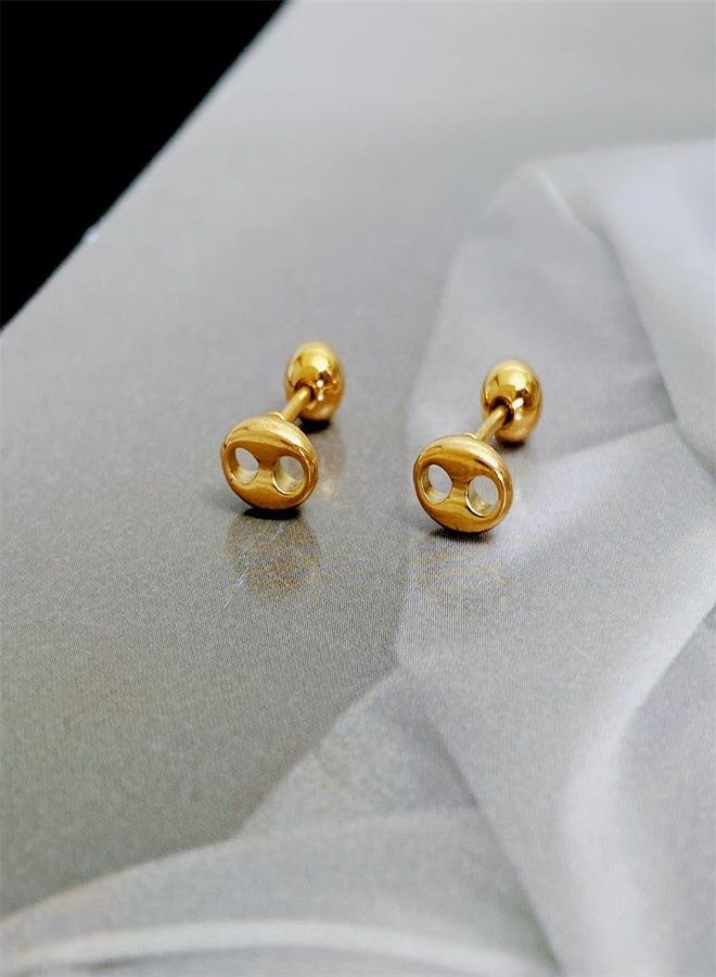 Oakky Women's Stainless Steel Minimalist Polished Finish Coffee Bean Stud Earrings Gold - Image 2
